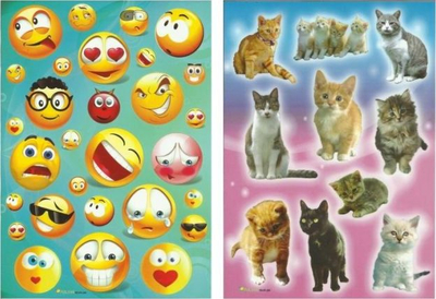 Налепници POLSYR Stickers Large, 25 парчиња, фигури насмеано лице и маче, шарени
