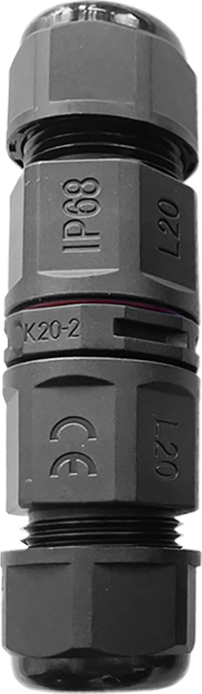 Konektor kabllosh i drejt për shpi IP68, 2x4mm², 400V 25A, i zi