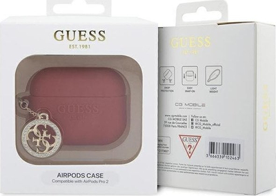 Kuti mbrojtëse Guess 3D Rubber 4G Diamond Charm për AirPods Pro 2, silikon, e kuqe