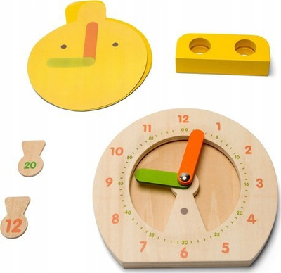 Едукативна игра BS Toys Clock, дрвен часовник 18.5 x 20 cm, 32 делови, шарен