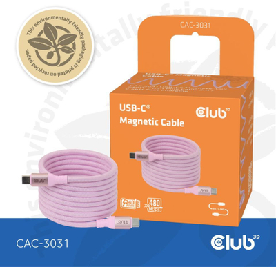 Kabllo magnetike USB C Club 3D, 240W PD 3.1, 1m, rozë