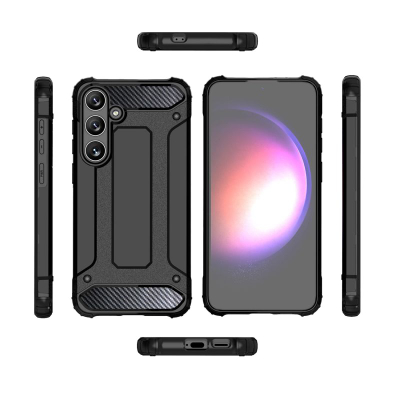 Kapak telefoni Hybrid Armor për Samsung Galaxy S24 FE, mbrojtës, antirrëshqitës, i zi