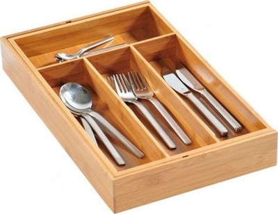 Organizues çekanësh Kesper Extendable Cutlery Tray, bambu, 26-49cm, ngjyrë druri natyrale
