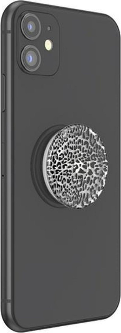 Mbajtëse telefoni PopSockets PlantCore Translucent Black Leopard, me ngjitës, me dizajn leopard, gri me të zezë