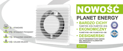 planet energy Издувен вентилатор, 100 mm, центрифугален, 230 V, енергетска класа A