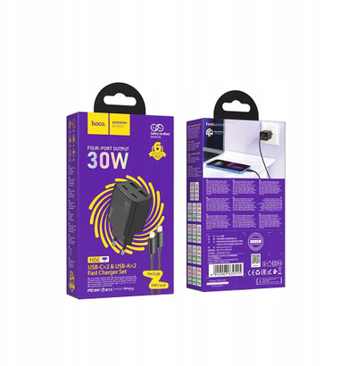 Karikues muri Hoco N56, 30W, 4 porta USB, me kabllo Lightning, i zi