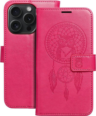 Këllëf librush OEM MEZZO Book për iPhone 15 Pro, me mbulesë, dreamcatcher magenta