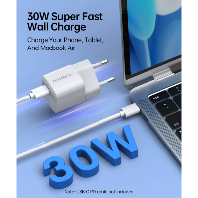 Karikues muri Choetech PD5007, 30W, USB-C, i bardhë