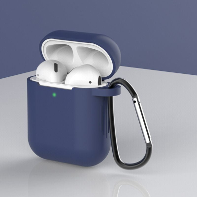 Mbulesë mbrojtëse Hurtel Case D për AirPods 1/2, silikon, me karabinë, blu navy