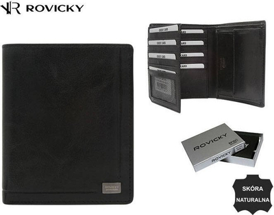 Portofol meshkujsh Rovicky PC-108-BAR-2533, lëkurë natyrale, RFID, i zi