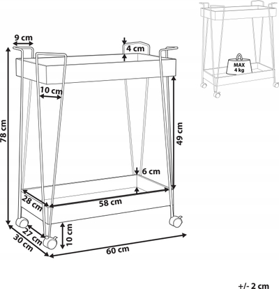 Karrocë kuzhine BALME Metal Kitchen Trolley, 2 rafte, me rrota, dru i errët edhe metal i zi