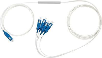 Ndarës optik Qoltec Splitter 1x4 SC/PC, singlemode G.657A, kabllo 1.5 m, i bardhë