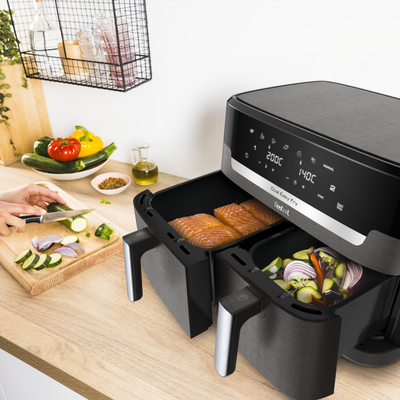 Фритеза со воздух Tefal Dual XXL Easy Fry and Grill 2 во 1 EY942HE0, голем капацитет, дигитална, црна