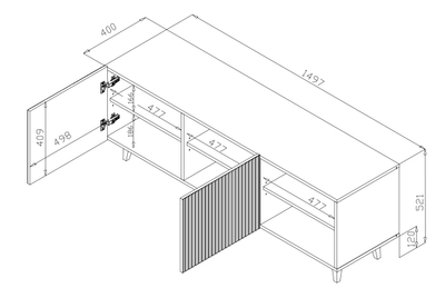 Kredencë TV Cama Meble Pafos, 150x42x52cm, MDF, e bardhë mat