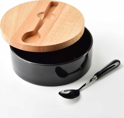 Enë sheqeri Basic Kitchen Affek Design, porcelani 400 ml, kapak bambu me lugë, e zezë
