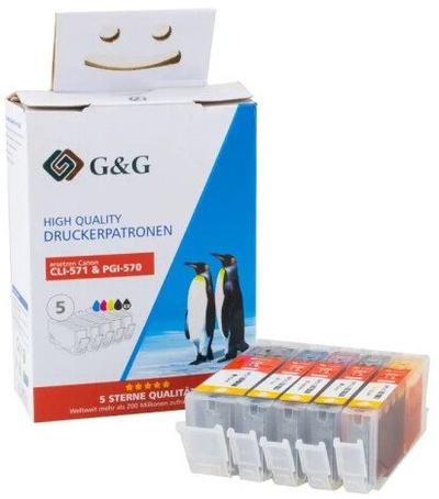 Set boje printeri G&amp;G GP-C570XLPGBK/571XLBKCMY-5P, 5 kartriça, kompatibil, shumëngjyrësh
