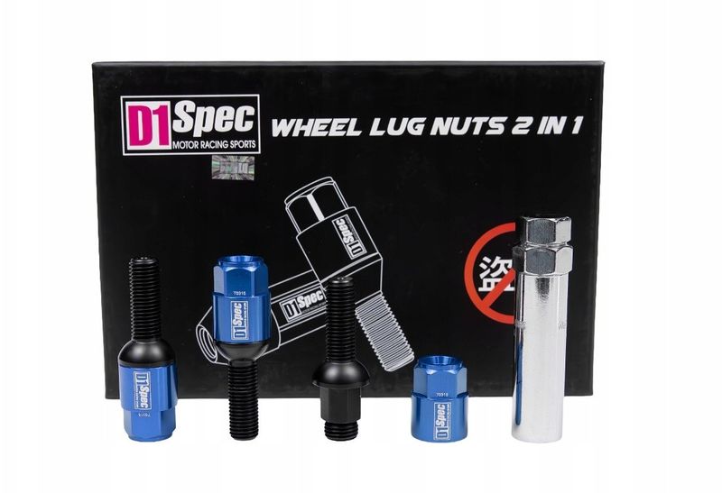 Bulona racing për rrota D1Spec Heptagon 2in1, M12x1.5, set 20 copë, blu