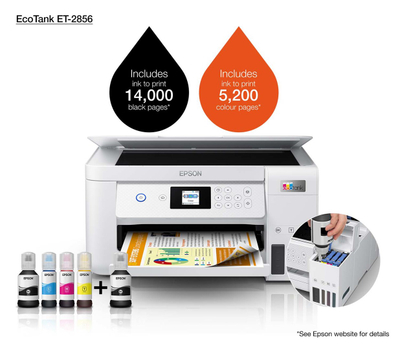 Printer multifunksional Epson EcoTank ET-2856, Inkjet A4, Wi-Fi, i bardhë