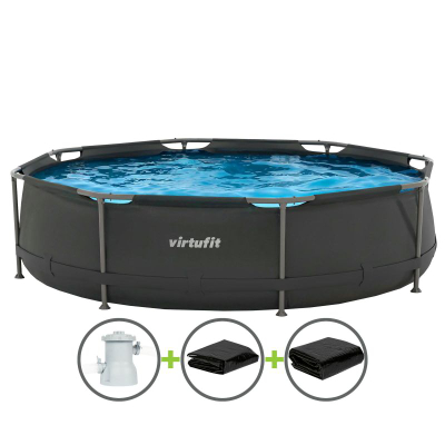 Pishinë me kornizë VirtuFit Round, Ø305 x 76 cm, me pompë filtri, ngjyrë antracit