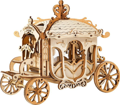Puzzle 3D prej druri Robotime Carriage, model dekorativ, karrocë, natyral