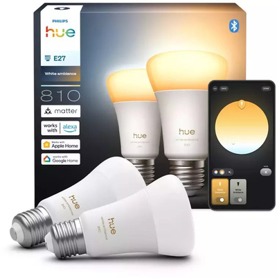 Llambë inteligjente Philips Hue White Ambiance E27, 6W 810 lm, set 2 copë