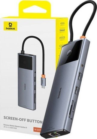 HUB USB-C Baseus Metal Gleam Series II 10‑in‑1, HDMI, RJ45, gri