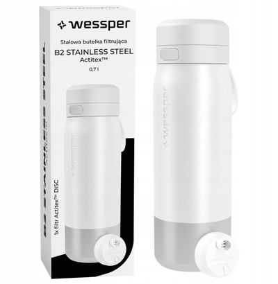 Shishe filtru Wessper B2 Actitex, çelik inox 0.7L, pa BPA, e bardhë