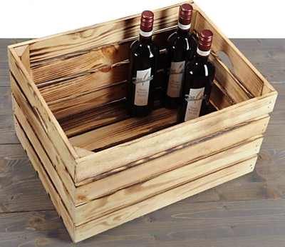 Arkë druri Kesper Wooden Burnt Crate, 47x36x28 cm, efekt i djegur, ngjyrë natyrale