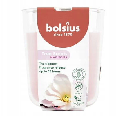 Qiri aromatik Bolsius True Scents Magnolia, në gotë qelqi, 45 orë djegie, rozë