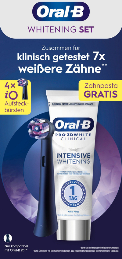 Koka furçe elektrike Oral-B iO Radiant White 3D White Clinical, set me 4 copë, të bardha