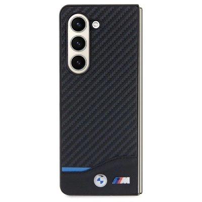 Mbrojtëse telefoni BMW M Carbon Blue Line për Samsung Galaxy Z Fold5, material PU, karboni, e zezë
