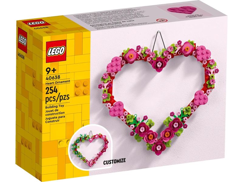 Set LEGO Exclusive Heart Shaped Ornament 40638, 254 pjesë, dekor zemre, shumëngjyrësh