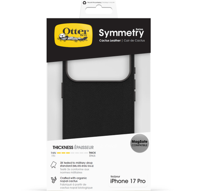 Mbrojtëse telefoni OtterBox Symmetry Cactus Leather Camera Control për iPhone 17 Pro, me MagSafe, e zezë