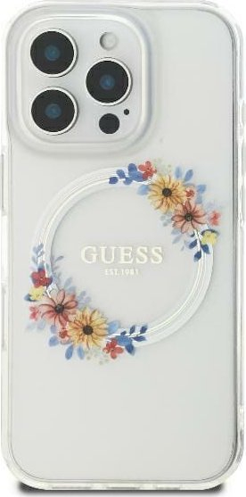 Mbulesë telefoni Guess GUHMP16SHFWFCT, iPhone 16 6.1", MagSafe, transparente me lule