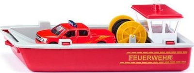 Set lodër Siku Super Fire Brigade Work Boat 2117, varkë zjarrfiks me rampë, makinë Ford F150, shumëngjyrëshe