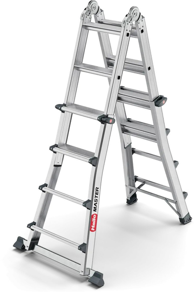Shkallë alumini Hailo Master M100 4 x 4, shumëfunksionale, 150kg, argjendtë