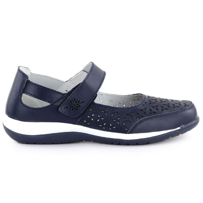 Këpucë lëkure për femra Jezzi 9763, me shirit ngjitës, blu e errët