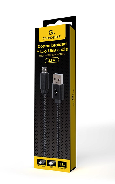 Kabllo Gembird, USB A / Micro USB, 1.8 m, e zezë