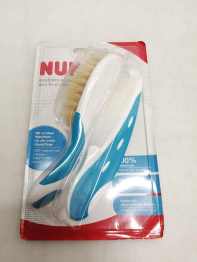 Set furçe dhe kreher flokësh NUK Baby 100, qime natyrale, dhëmbëza të rrumbullakosura, blu