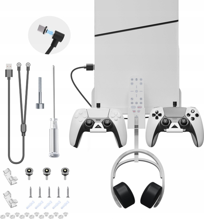 Mbajtëse muri JYS për Sony PlayStation 5 PS5 Slim JYS P5177, me kabllo 2 në 1, e zezë