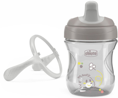Gotë trajnimi Chicco Training Cup 6m+, 200 ml, me doreza, gri