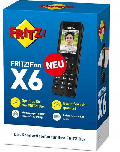 Безжичен телефон DECT AVM FRITZ!Fon X6, екран во боја, именик со 300 контакти, црн