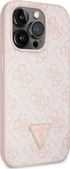 Mbrojtëse telefoni Guess Crossbody 4G Metal Logo për iPhone 14 Pro, TPU dhe lëkurë ekologjike, rozë