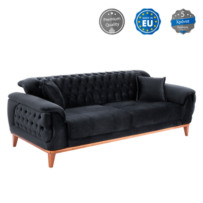 Kauç divan Bennington HM3249.01, 3 vende, shtrat palosës, 240x95x80 cm, i zi