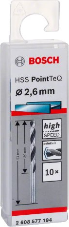Set shpuesesh metalike Bosch 2608577194 PointTeQ, HSS, 2.6mm, set 10 copë