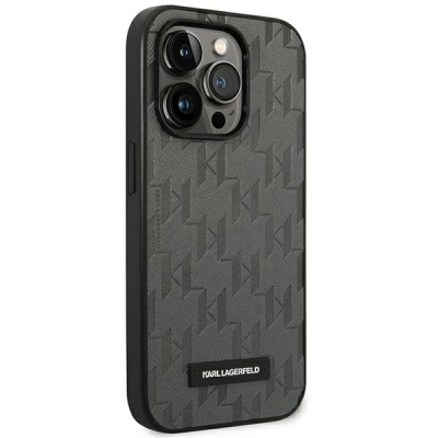 Kapak telefoni Karl Lagerfeld Saffiano Mono Metal Logo, për iPhone 14 Pro Max 6.7", gri