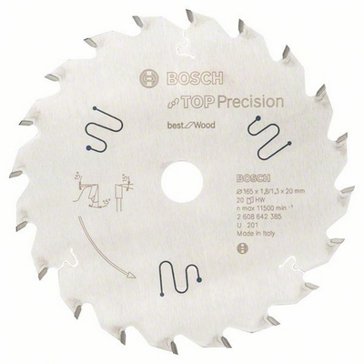 Teh rrethor Bosch Top Precision Wood 165mm, 20 dhëmbë, boshte 20mm