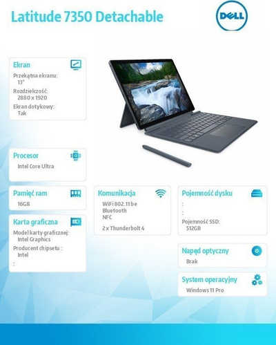 Laptop Dell Latitude 7350, 13.4", Ultra 5 134U, 16GB RAM, 512GB SSD