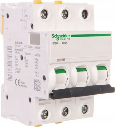 Çelës automatik Schneider Electric Acti 9 iC60H-B10-3 A9F06310, 3P, 10A, i bardhë