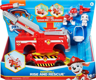 Lodër kamion zjarrfikës PAW Patrol Marshall Rise and Rescue, që shndërrohet, me figurë, i kuq